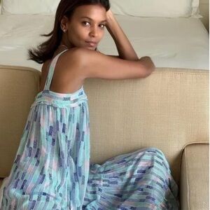 Lemlem Gigi Silk Chevron/Herringbone Print Tiered Maxi Dress Size M